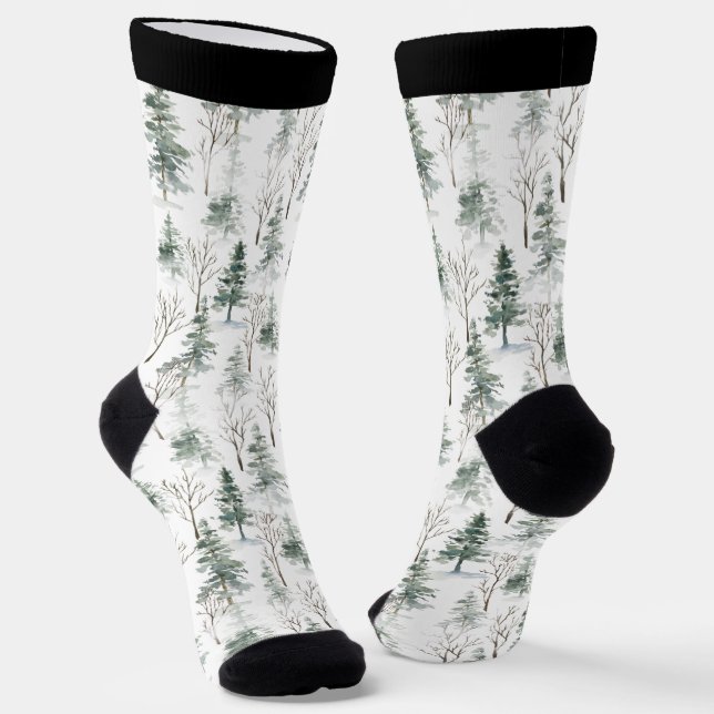 Christmas winter trees pattern socks (Angled)