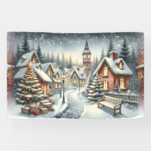 Christmas Winter Village Background Walk to Church Banner