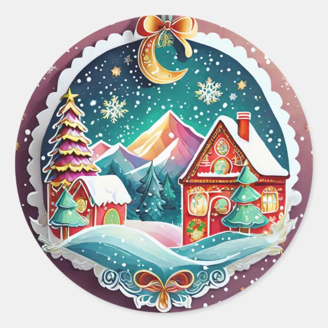 Christmas Winter Village Classic Round Sticker (Front)
