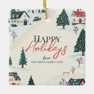 Christmas Winter Village Family Photo  Ceramic Ornament