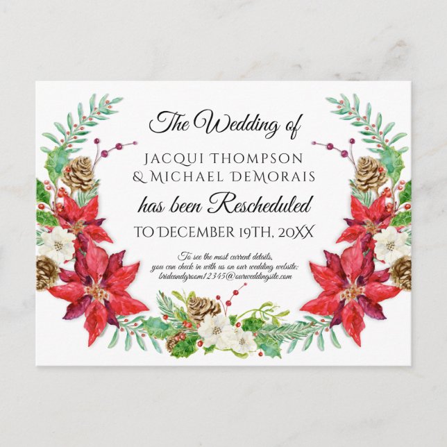 Christmas Winter Wedding Postponed Rescheduled Postcard (Front)