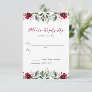 Christmas Winter Wedding Red Holly and Greenery RSVP Card
