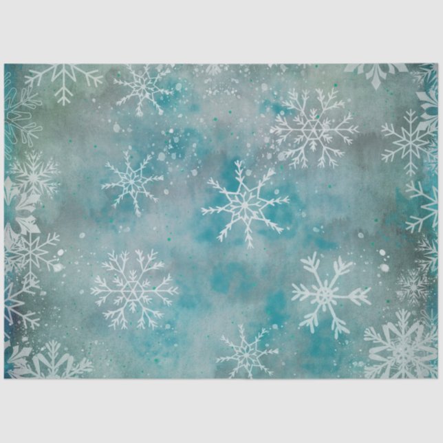 Christmas Winter White Snowflakes On Blue  Tissue Paper (Front)