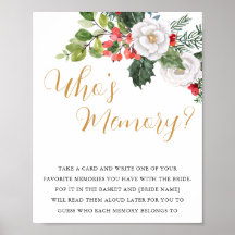Christmas Winter Who's Memory Bridal Shower Game 