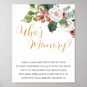 Christmas Winter Who's Memory Bridal Shower Game Poster