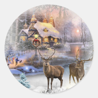 Christmas Winter Wilderness Cottage Classic Round Sticker
