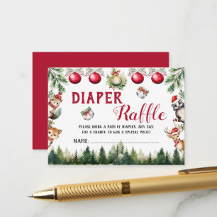 Christmas Winter Woodland Animals Diaper Raffle Enclosure Card