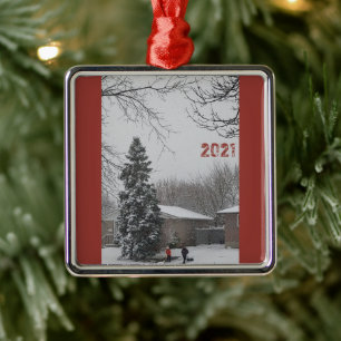 Christmas Wintery Scene Metal Ornament