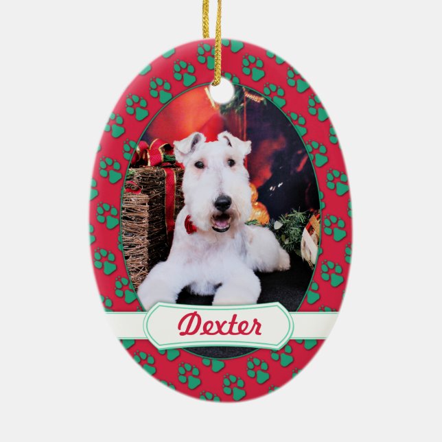 Christmas - Wire Fox Terrier - Dexter Ceramic Ornament (Back)