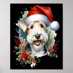 Christmas Wire Fox Terrier Dog Watercolor Artwork Poster
