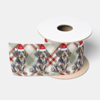 Christmas Wire Hair Dachshund Dog Holiday Plaid Satin Ribbon