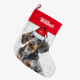 Christmas Wire Hair Dachshund Santa Dog's Name Large Christmas Stocking