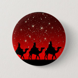 Christmas Wise Men Red Sky Star Lite Night 2 Inch Round Button