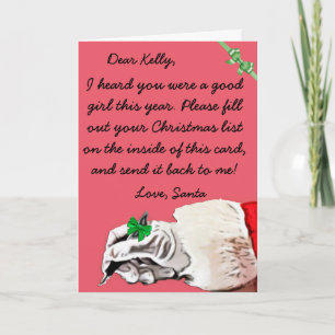 Christmas Wish Letter from Santa Claus (female) Holiday Card