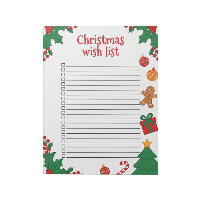 Christmas Wish List Lined Checklist Notepad (Rotated)