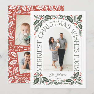 Christmas Wishes Arch with 3 Photo Collage Holiday Card