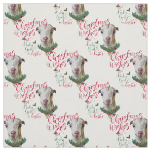 Christmas Wishes Baby Goat Kisses LaMancha Goat Fabric