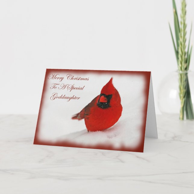 Christmas Wishes Cardinal Goddaughter Holiday Card (Front)