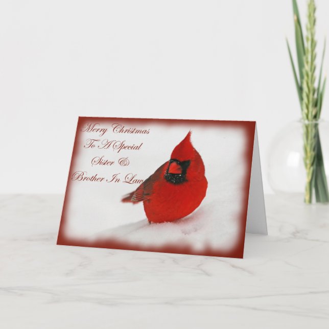 Christmas Wishes Cardinal Sister & Brother In Law Holiday Card (Front)