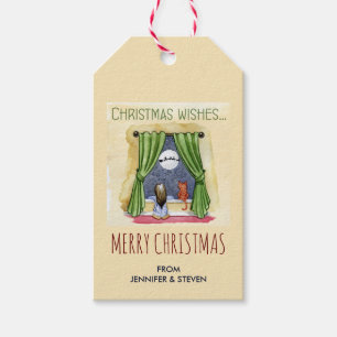 Christmas Wishes Child & Kitty Cat Xmas Gift Tags