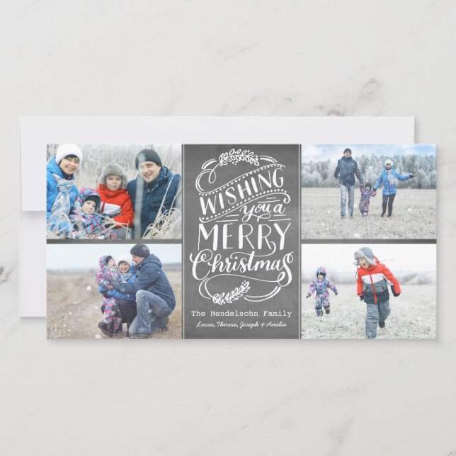 Christmas Wishes Collection 4 Photo Chalk Holiday Card (Front)