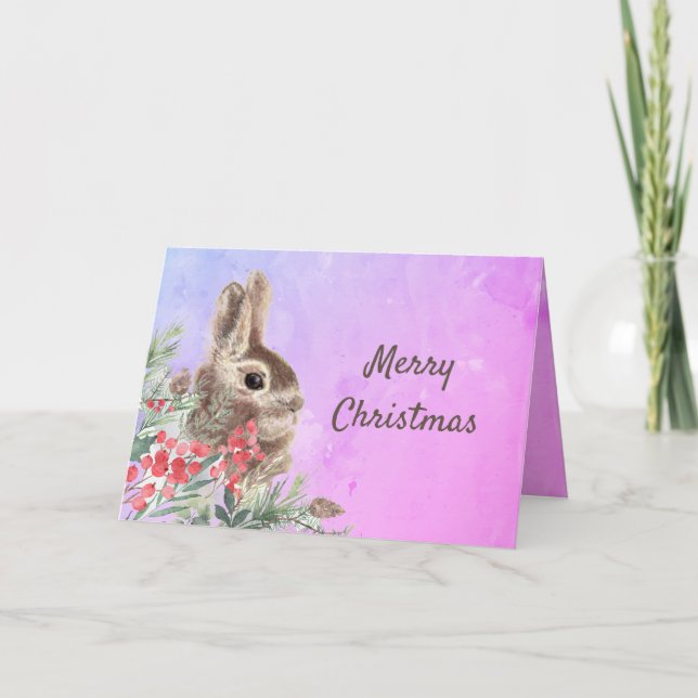 Christmas Wishes Cute Bunny Rabbit Blank  Holiday Card (Front)