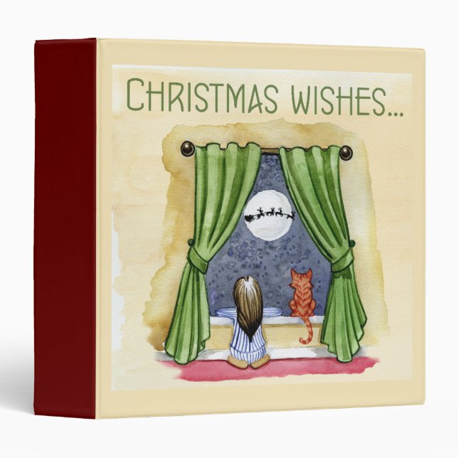 Christmas Wishes Cute Child & Kitty Cat Xmas Binder (Front/Spine)