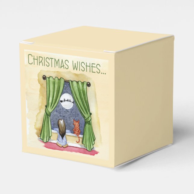 Christmas Wishes Cute Child & Kitty Cat Xmas Favor Box (Front Side)