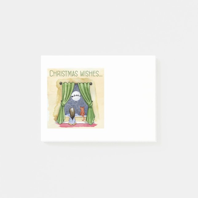 Christmas Wishes Cute Child & Kitty Cat Xmas Post-it Notes (Front)