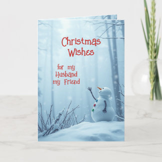 Christmas Wishes Cute Snowman Husband Friend Holiday Card