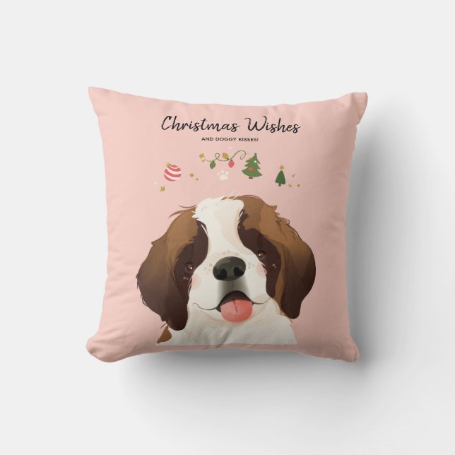 Christmas Wishes & Doggy Kisses Tail Wag Throw Pillow (Front)