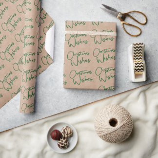Christmas Wishes Green Calligraphy Rustic Kraft Wrapping Paper