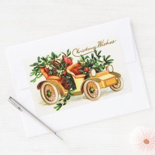 Christmas Wishes Old Time Car Style Rectangular St Sticker