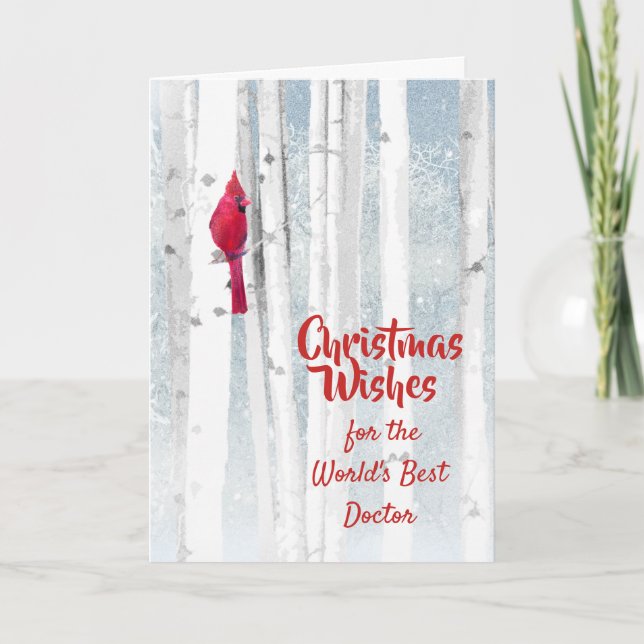 Christmas Wishes Red Cardinal for Doctor Holiday Card (Front)