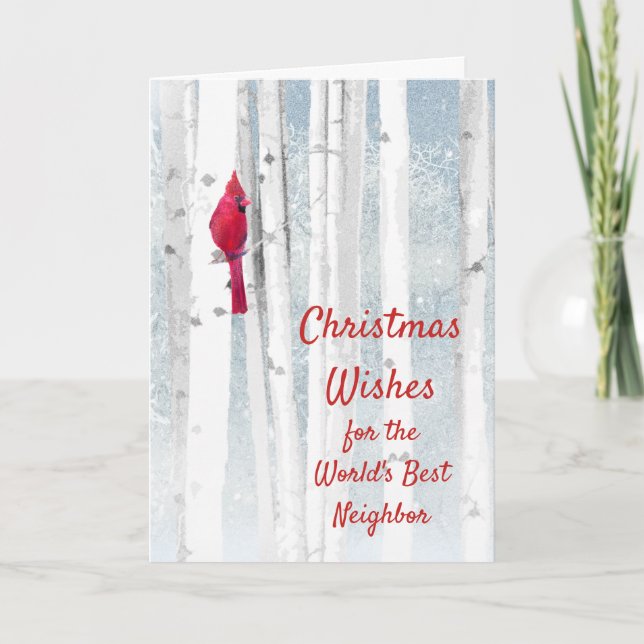 Christmas Wishes Red Cardinal for Neighbour Holiday Card (Front)