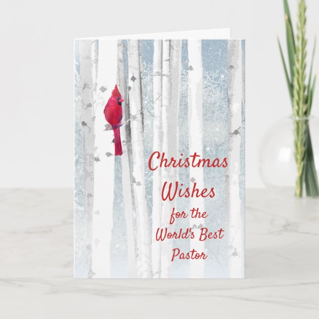 Christmas Wishes Red Cardinal for Pastor Holiday Card (Front)
