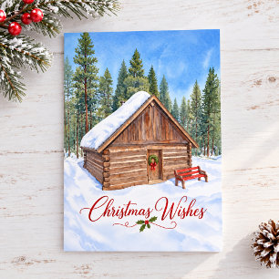 Christmas Wishes Snowy Winter Cabin Holiday Card