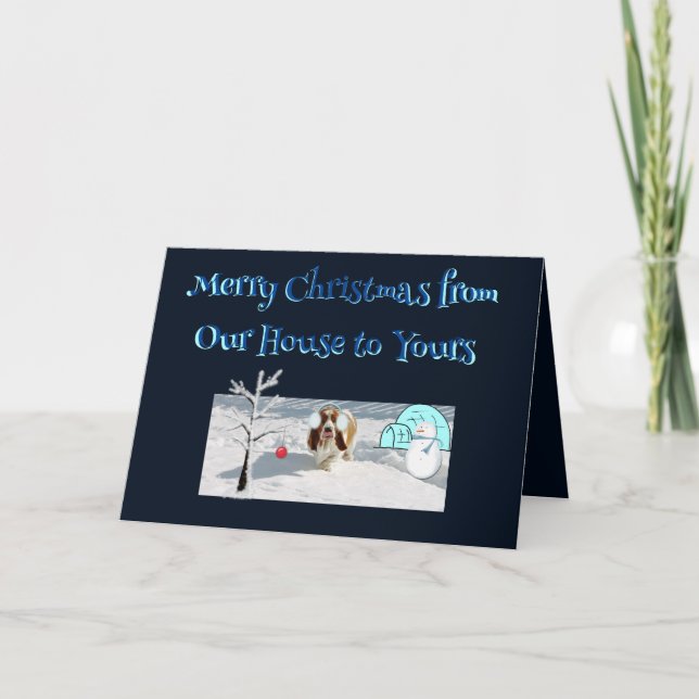 Christmas Wishes w/Beautiful Basset in the Snow  Card (Front)