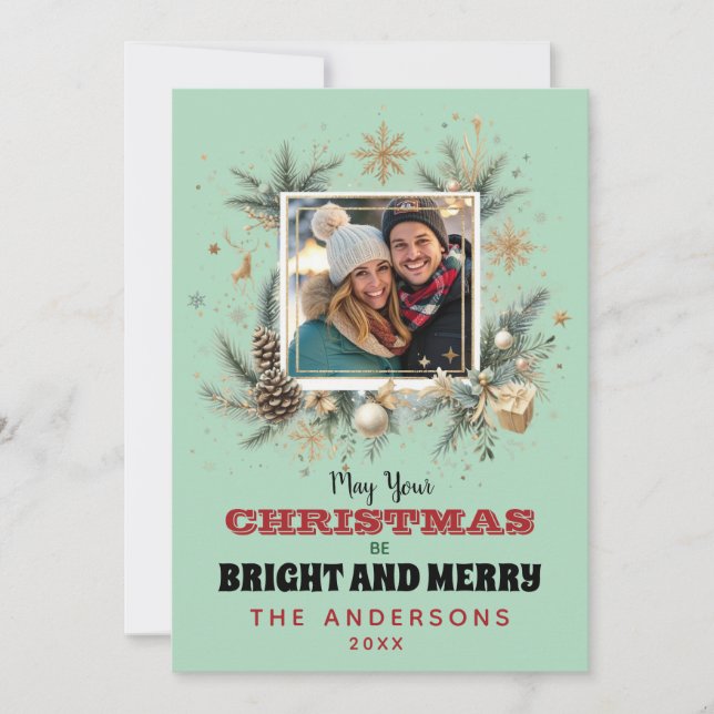 Christmas Wishes with custom photo Holiday Card (Front)
