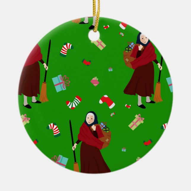 christmas witch Befana Ceramic Ornament (Front)