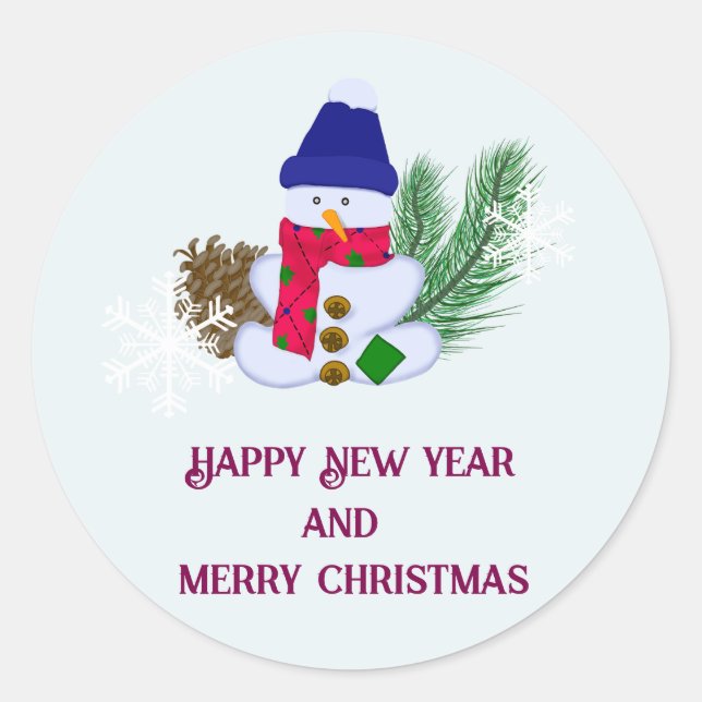 Christmas with a Snowman Classic Round Sticker (Front)