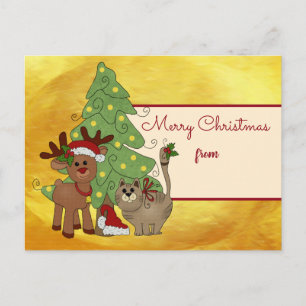 Christmas with cat postcard
