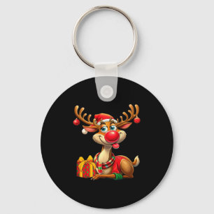Christmas With Cute Reindeer Funny Gift Xmas Long  Keychain