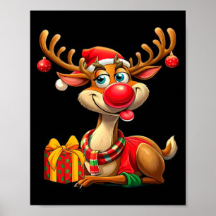 Christmas With Cute Reindeer Funny Gift Xmas Long Poster