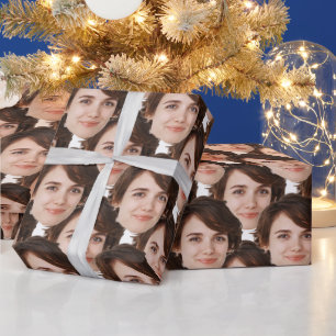 Christmas with Face Custom Photo Birthday Couple Wrapping Paper