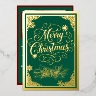 Christmas with filigree boarders and photo inside foil holiday card