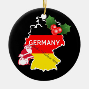 Christmas With German Map,Flag, and Santa Ceramic Ornament