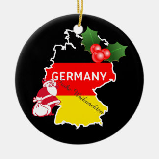 Christmas With German Map,Flag, and Santa Ceramic Ornament