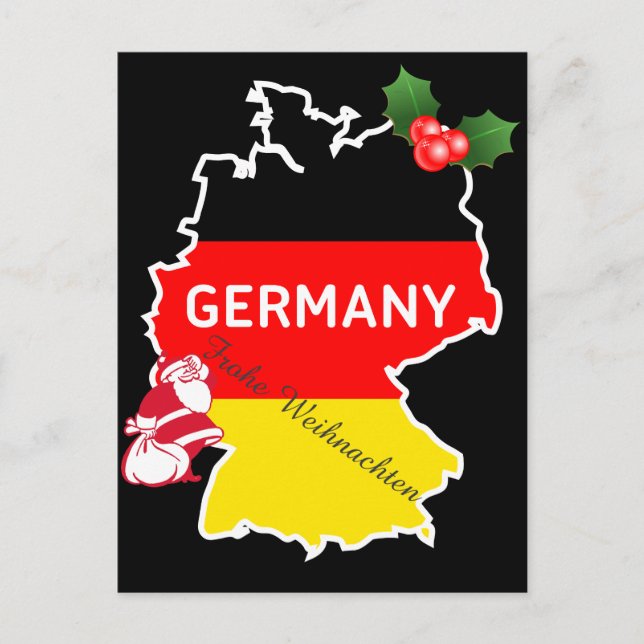 Christmas With German Map,Flag, and Santa Holiday Postcard (Front)