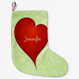 Christmas With Love Light Green Red Heart Name Small Christmas Stocking